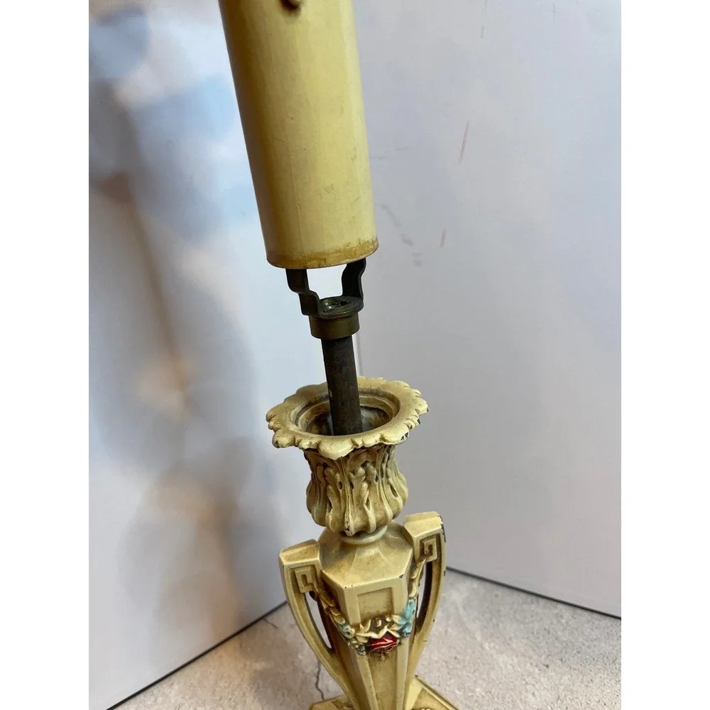 Vintage French Provincial Electric Candlestick Lamp‎ Floral Rose Garland 1930s